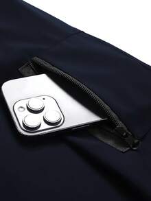 Manfinity Homme Men Light Grey Fabric Hooded Long Sleeve Outdoor Jacket For Sports And Outdoor Activities,Tech Wear Jacket, Fall - Navy Blue - View 5