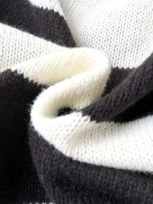 SHEIN 1pc Girls' Sweater,Black And White Striped,V-Neck Loose Fit Knit Sweater,Casual Back-To-School,School,Autumn Youth Tween Girl Clothes,Elegant Sweater - Multicolor - View 6