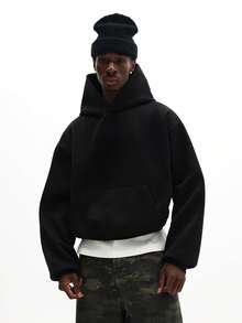 SUMWON 常规款套头连帽衫，带抽绳和字母Logo设计，休闲街头风，秋冬季衣橱必备单品 - 黑色 - 查看 5