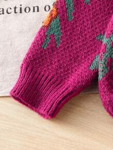 Elladie kids 年轻女孩时尚复古别致舒适针织毛衣套装 - 玫紅色 - 查看 5