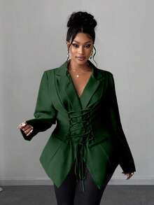 Maweii Bộ đồ công sở đi làm cỡ lớn dành cho nữ có thiết kế cà vạt, trưởng thành và quyến rũ - màu xanh lá - Xem 3