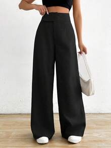 Airlisse Quần dài lưng cao đơn giản màu trơn cho nữ - màu đen - Xem 7