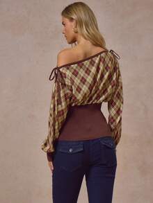 MUSERA Asymmetric Neck Cinched Waist Cable Knit Stripe Top Autumn Winter Cool Streetwear Going Out Casual Everyday - Multicolor - View 4