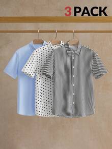 Manfinity NXTstreet 3 件套年轻男士休闲宽松梭织短袖白黑蓝衬衫，日常穿着多件装 - 彩色 - 查看 1