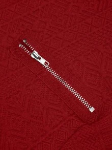 GlowEve 翻领纹理面料拉链休闲机车夹克 - 紅色 - 查看 6