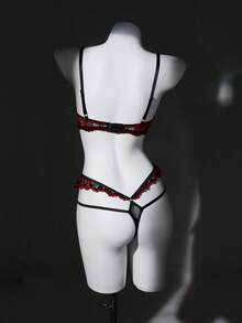 2pcs Sexy Lace Patchwork Underwire Bra Set - Black - View 2