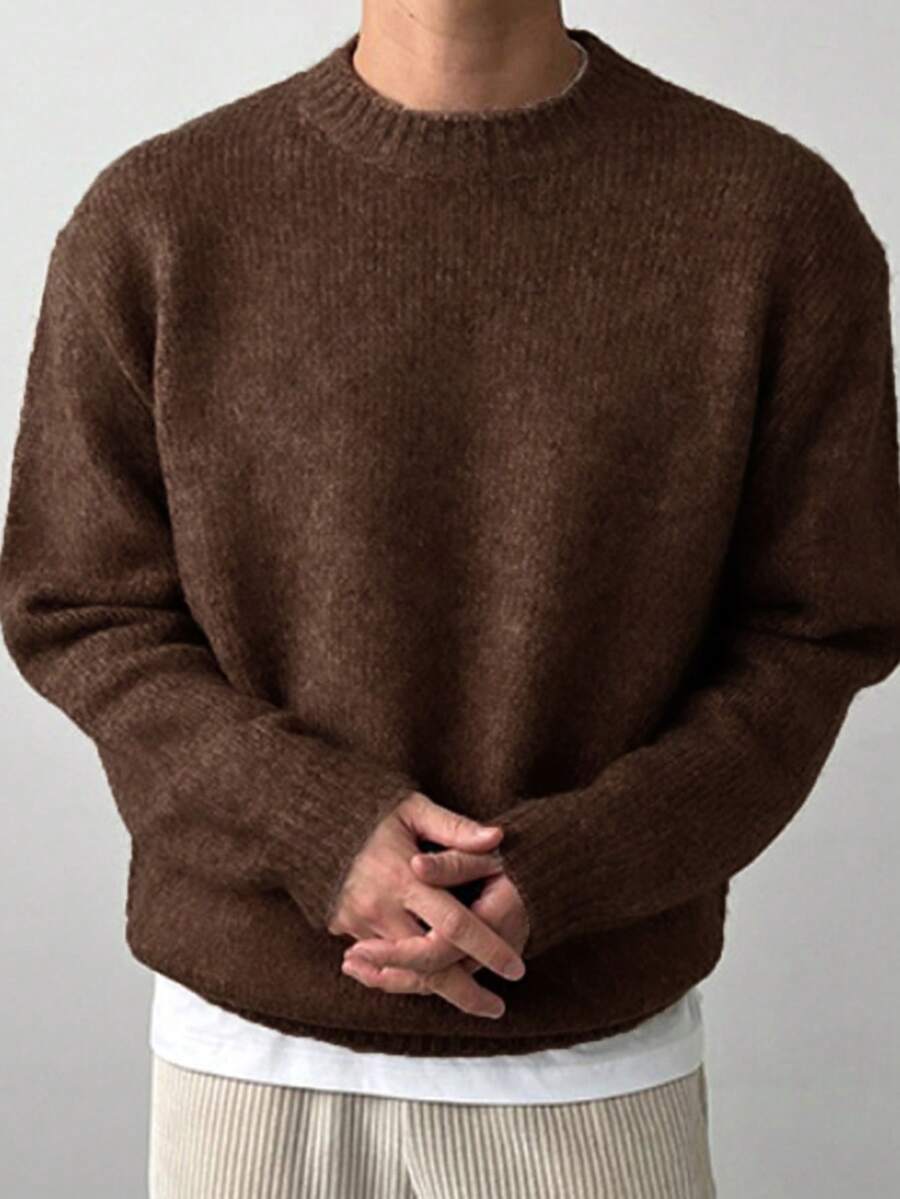 DAZY Men's Casual Versatile Coffee Brown Sweater, Autumn/Winter - Coffee Brown - View 1