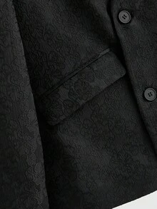 ROMWE MEN Men's Lapel Neck Long Sleeve Button Front Allover Print Casual Suit Jacket - Black - View 4