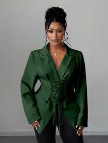 Maweii Bộ đồ công sở đi làm cỡ lớn dành cho nữ có thiết kế cà vạt, trưởng thành và quyến rũ - màu xanh lá - Xem 5