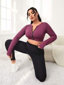 Gameset SHEIN Sport Plus Size Women's Zipper Front Sports Jacket - Purple - View 5