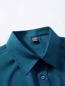 Manfinity Mode 男士紫红色长袖休闲商务衬衫 - 水鴨藍 - 查看 4