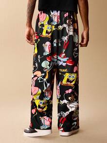 SpongeBob SquarePants | SHEIN Men's Casual Cartoon Pattern Slant Pocket Sweatpants - Dark Grey - View 2