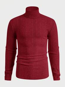 Manfinity BRENVOR 3 件装男士纯色高领长袖简约毛衣上衣，休闲日常穿着，秋装冬季 - 紅色 - 查看 11