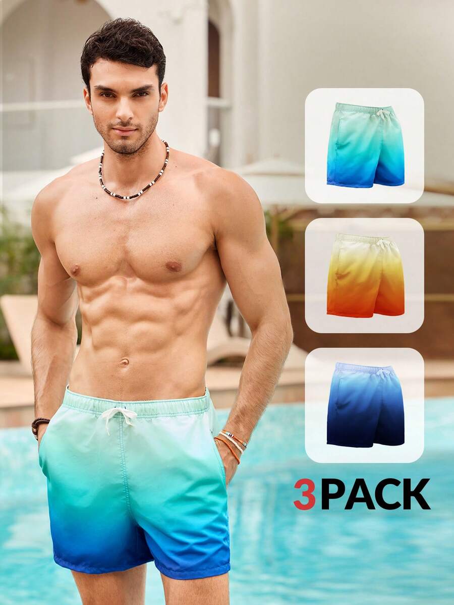 Manfinity VCAY Men's Casual Gradient Beach Vacation Woven Shorts, Multi-Pack Set Suitable For Summer, Hawaiian - Multicolor - View 1