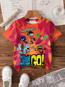 Teen Titans Go X SHEIN On Graphic T-Shirt - Short Sleeves Round Neck Regular Fit - Cartoon Superhero Print - White - View 1