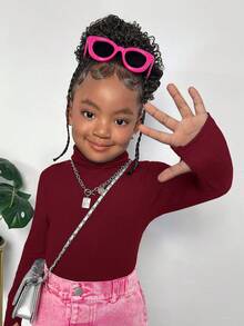 Áo thun dài tay cổ tròn, màu trơn, dáng ôm, dành cho bé gái, thích hợp mặc cùng anh chị em (bán riêng). - Màu Đỏ Sâu - Xem 6