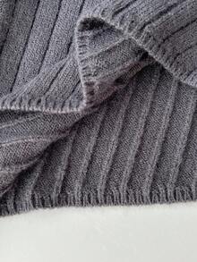 Elamini 1pc Women's Charcoal Gray Personalized Delicate Halter Tie Bow Design Cold-Shoulder Asymmetric Hem Elastic Knit Casual Sweater, Autumn/Winter