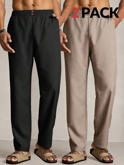 EASEVO 2pcs/Set Plus Size Men's Casual Solid Color Pants, Fall Clothes