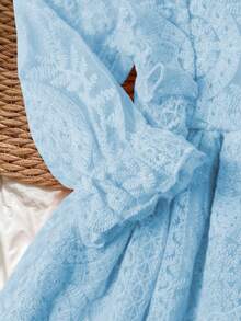 Vintaside Kids Baby Girls' Sweet Mesh Long Sleeve Loose Dress, Suitable For Outings, Parties And Gatherings, Spring/Autumn - Blue - View 3