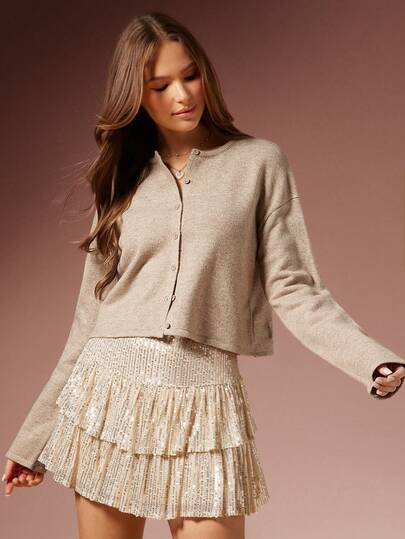 WESTFADE Round Neck Button Front Relaxed Fit Cardigan Sweater Cute Knit Top, Fall, Autumn, Winter, Holiday, Country, Cowgirl Christmas, NYE, New Years Eve, Boho, Casual