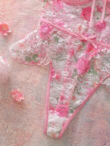 FloralLove Body transparente con estampado floral y calado para mujer - Rosa - Ver 6