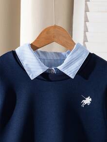 少女休闲装扮，秋季新款时尚，韩式学院风背心和条纹衬衫 - 彩色 - 查看 5