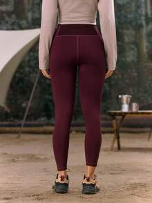 In My Nature Quần legging dã ngoại cạp cao liền mạch màu trơn - Màu Đỏ Sâu - Xem 6