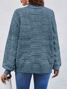 SHEIN LUNE Solid Color Crew Neck Loose Knit Pullover Sweater - Dark Green - View 2