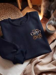 INAWLY 新款秋冬畅销女式豹纹樱桃图案圆领长袖卫衣 - 藏蓝色 - 查看 1