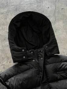 AXEPEAK Men Loose Solid Color Hooded Pocket Long Sleeve Padded Coat, Regular Fit, Winter - Black - View 4