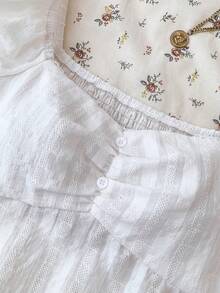 SHEIN 少女复古格子荷叶边A字衬衫，休闲校园风 - 白色 - 查看 3