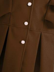 SHEIN Tween Girls Red Ruffle Trim Long Sleeve Casual Hooded Single-Breasted Overcoat - Coffee Brown - View 5