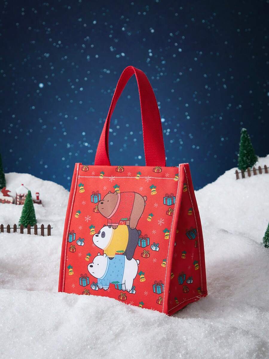 We Bare Bears X SHEIN 卡通图案时尚保温午餐包，功能性午餐包，保冷包，圣诞节 - 卡通 - 查看 1