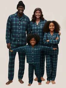 SUMWON Classic Long Sleeve Plaid Pajama Set With Button Down Top For Boys Sleepwear Nightwear For Casual And Vacation - Dark Green - View 1