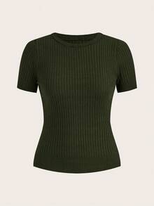 Modelyn Plus Size Elegant Commuter Solid Color Short Sleeve Knit Top And Mermaid Hem Skirt Set - Army Green - View 3
