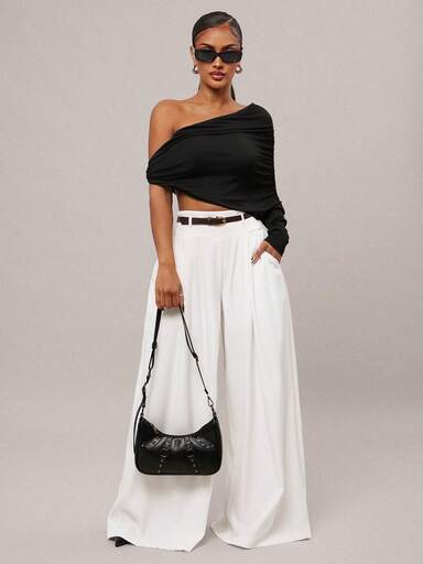 Radiana Women's Sexy Casual Elegant Asymmetric Cold-Shoulder Top, One Shoulder Off-Shoulder Top, Casual Daily Wear