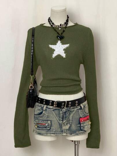 EgrlEra 女士休闲星星图案毛衣，秋季