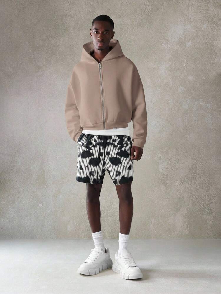 Kurzer Kapuzenpullover mit Reißverschluss und geripptem Saum