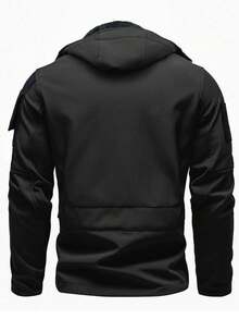 Manfinity Homme Áo khoác nam dài tay, màu trơn, có mũ, khóa kéo và túi, kiểu dáng thường ngày. - màu đen - Xem 2