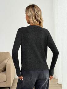 EMERY ROSE New Elegant Button Decor Pullover Sweater, Minimalist European & American Style Fashion Knit Top - Blue - View 2