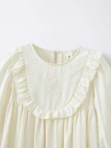 Maija Kids Maija Kids Váy dài tay bèo nhún họa tiết hoa cho bé gái - Màu be - Xem 4