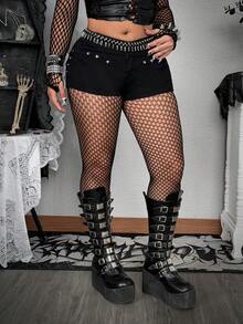 Whyspr Plus Size Women Sexy Hollow Out Leggings - Black - View 4