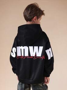 SUMWON Boys Long Sleeve Hoodie Centre Pocket Street Style Print Vacation - Black - View 1