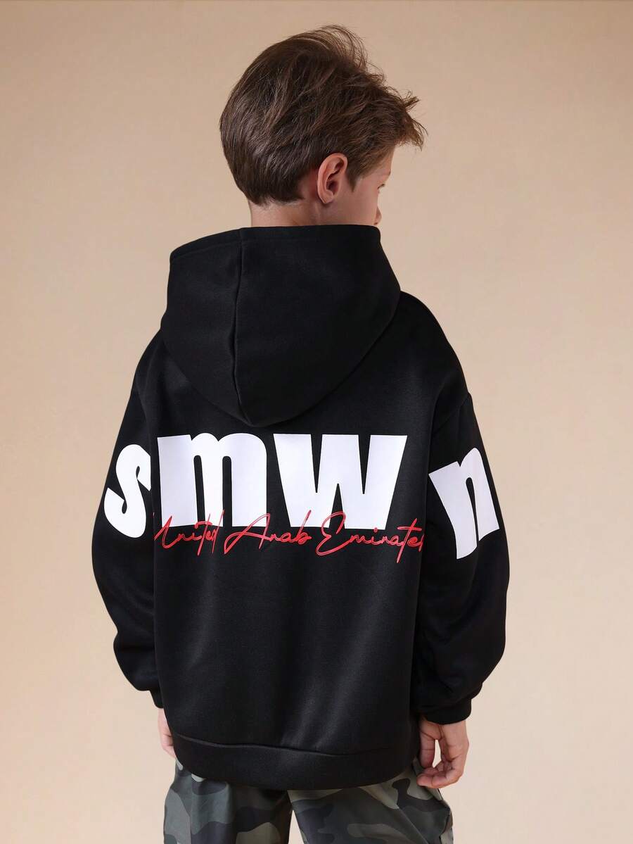 SUMWON Boys Long Sleeve Hoodie Centre Pocket Street Style Print Vacation - Black - View 1