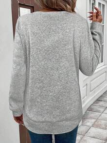 SHEIN LUNE 女士休闲不对称下摆运动衫，适合秋冬季，心形印花 - 灰色 - 查看 2