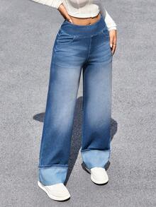 Flexra Quần jeans ống đứng ống rộng, giặt thường ngày dành cho nữ - Rửa tối - Xem 4