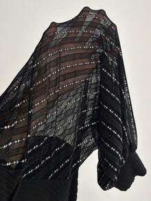 Elaquor Abito comodo e alla moda in in rete e patchwork, taglie comode - nero - Visualizzare 6