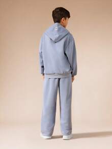 SUMWON Bộ quần áo hoodie Brooklyn dành cho bé trai tuổi teen, quần nỉ và mũ trùm đầu - Màu xanh lam - Xem 2