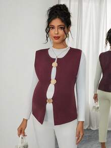 Momance 女士修身镂空金属贝壳装饰休闲圆领套头毛衣背心，适合孕妇穿着