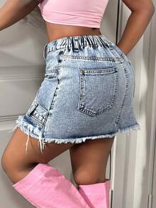 Slaydiva Women's Fashionable Washed Denim Wrap-Around Skirt Asymmetrical Mini Skirt, Light Blue Beach Skirt For New Yea Mini Skirt Holiday Women's Kpop Christmas Mini Skirt Summer Women Birthday Women's Navy Blue Mini Skirt - Light Wash - View 3